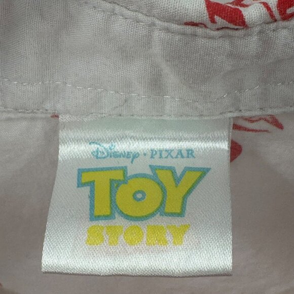 Disney Pixar Toy Story Pizza Planet Button-Up Shirt Mens L Red/White - Picture 7 of 7